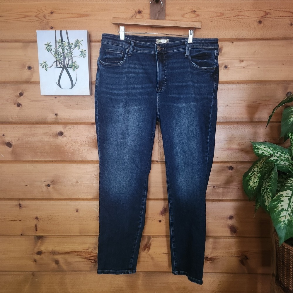 Kut from the Kloth Reese Fab Ab Ankle Straight High Rise Dark Jeans Plus Size 16